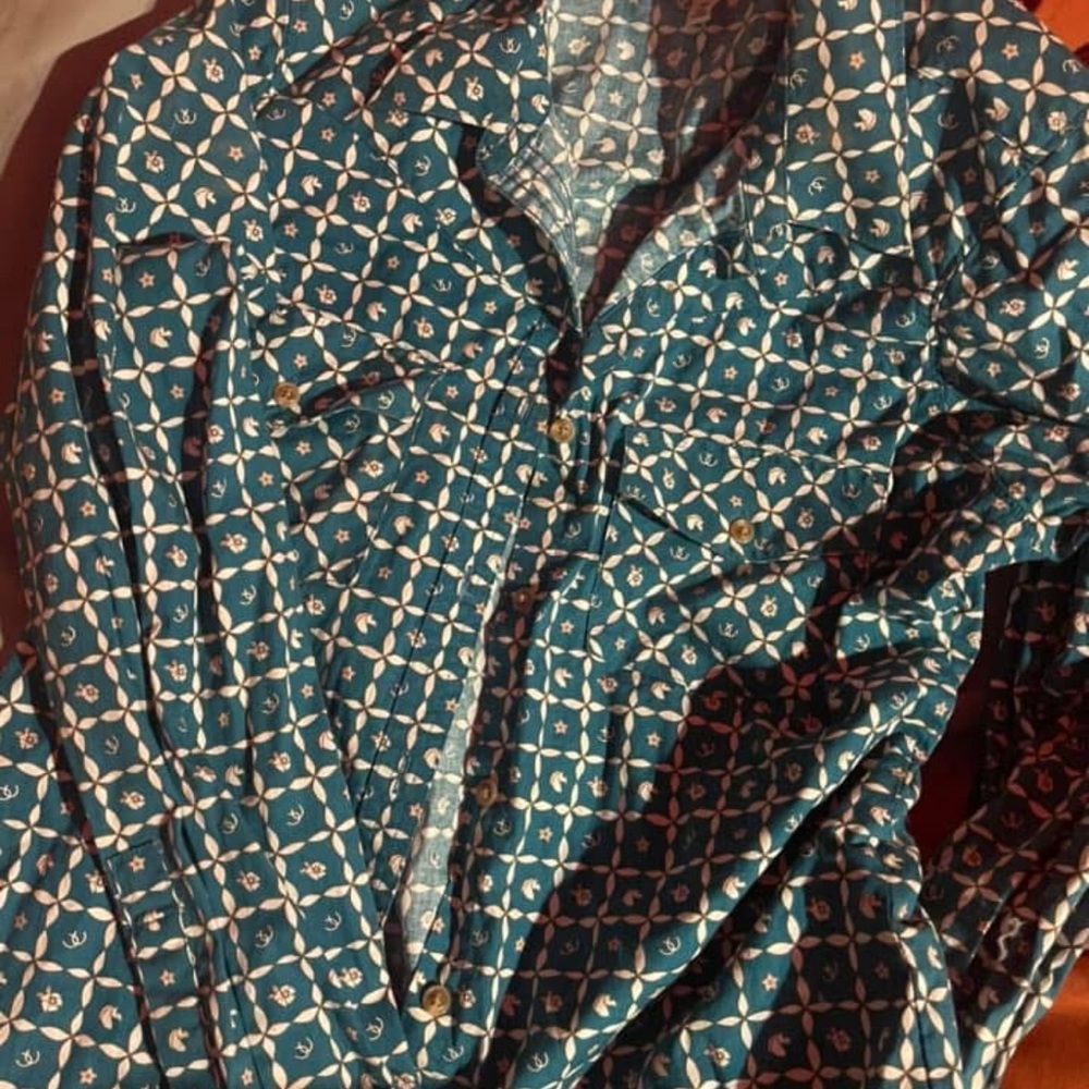RANK 45- Teal and White Patterned Button-Up Shirt